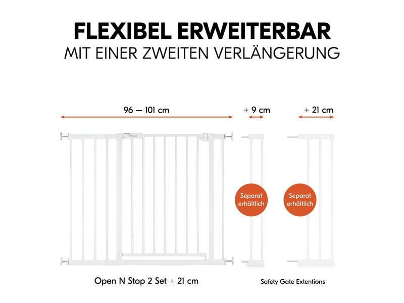 Hauck Türschutzgitter Open N Stop 2 Set  21 cm Weiss Praktisches, manuell schliessendes Tür- und Treppenschutzgitter-Set