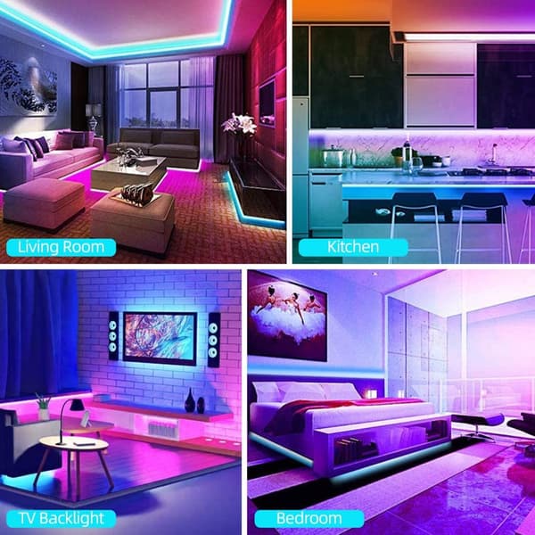 15M LED Stripe Lys RGB 5050 Musikksynkronisering Fargeskiftende LED-lys Applikasjonskontroll DC12V Fleksibel Romdekorasjon Lampestripe