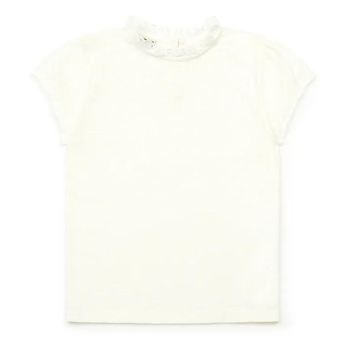 Bonton T-Shirt Coton Bio Flamé Col Dentelle | Ecru