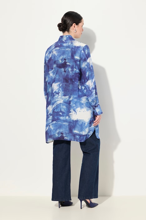 Longbluse, Batikmuster, A-Linie, Stehkragen, Langarm