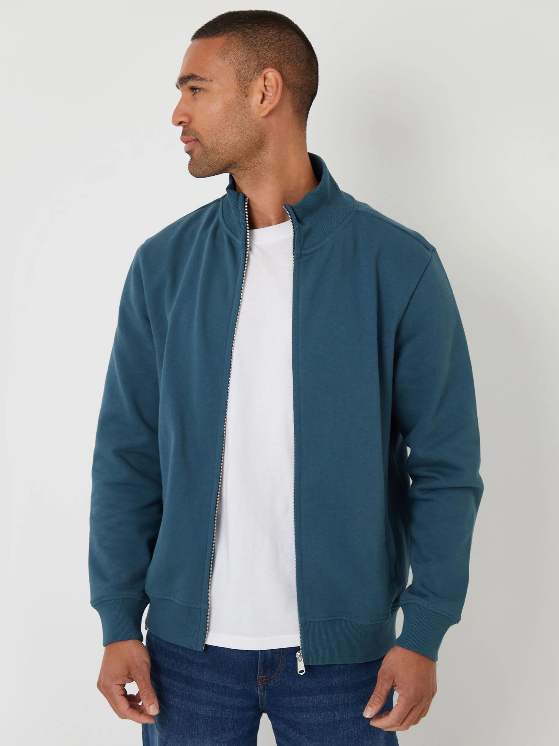 Blauw - Threadbare sweatshirt met trechterkraag en korte rits