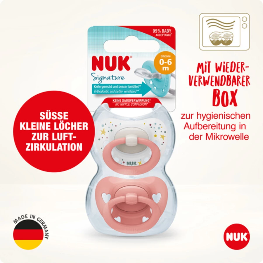 NUK Schnuller Signature 0-6 Monate 4er Box rosa