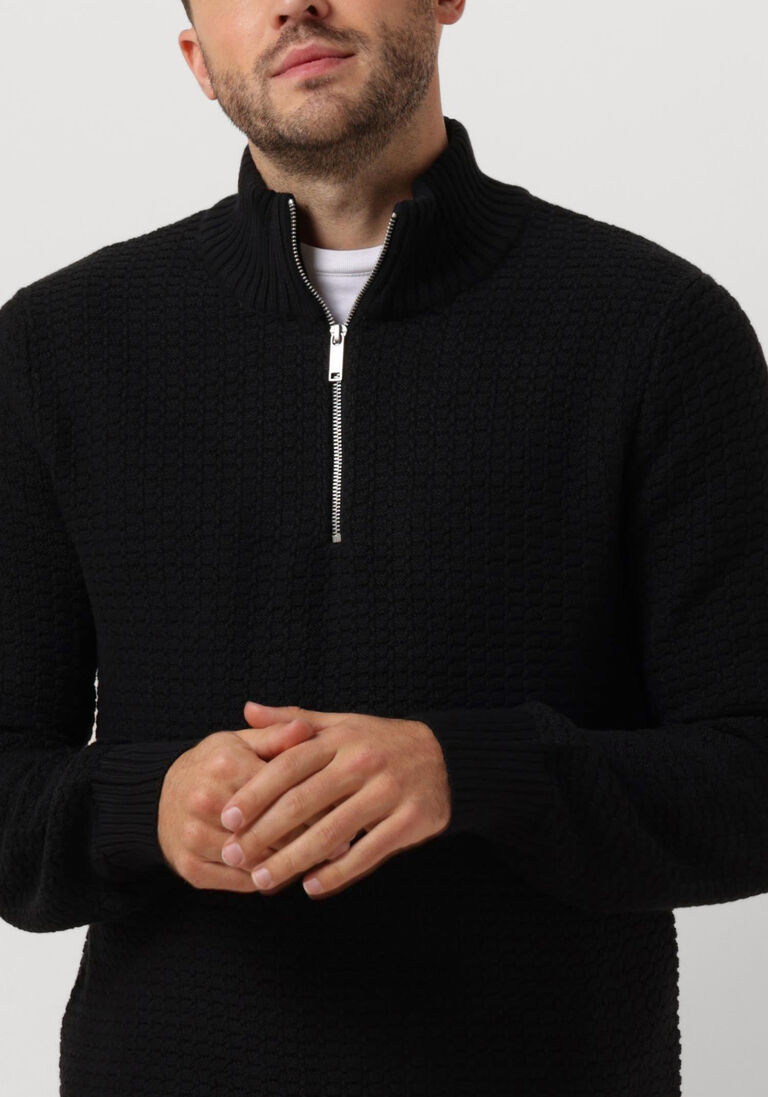 SELECTED HOMME zwarte selected homme trui slhthim ls knit structure half zip