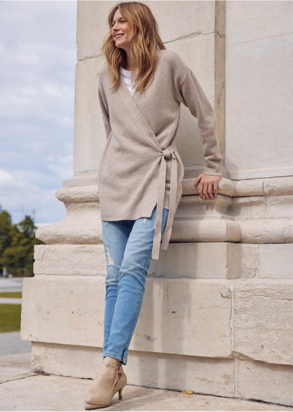 Gilet long en maille style portefeuille
