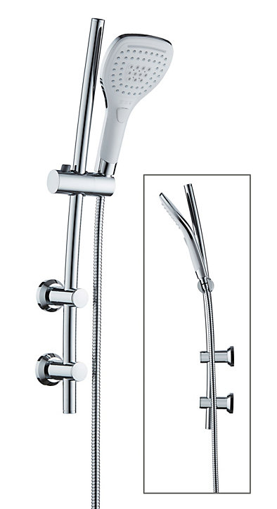 Kit de douche sans robinetterie avec douchette 3 jets + flexible + barre réglable, chrome, Edouard Rousseau Milk