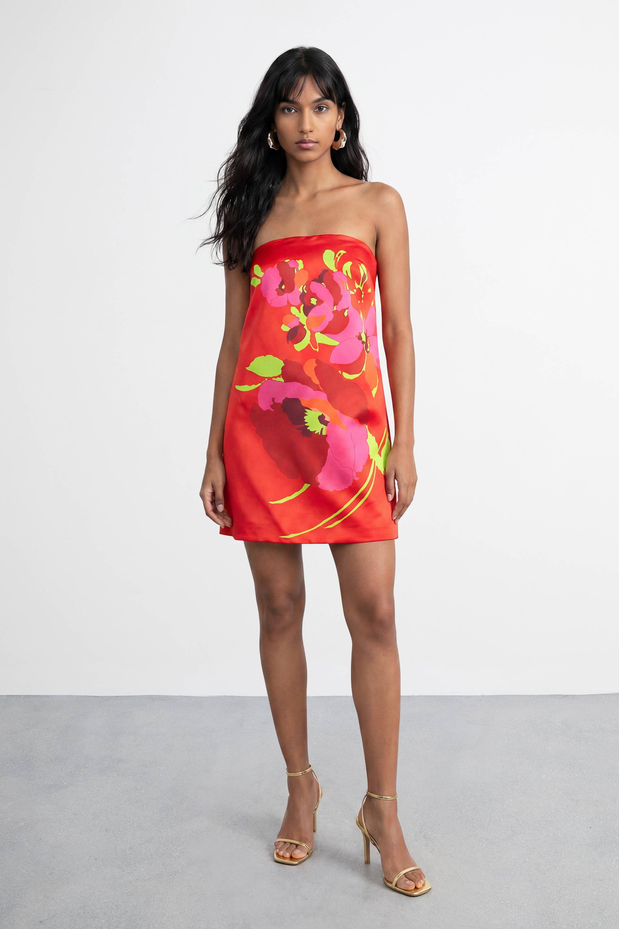 Warehouse Robe Mini Bustier En Satin À Imprimé Floral Placement