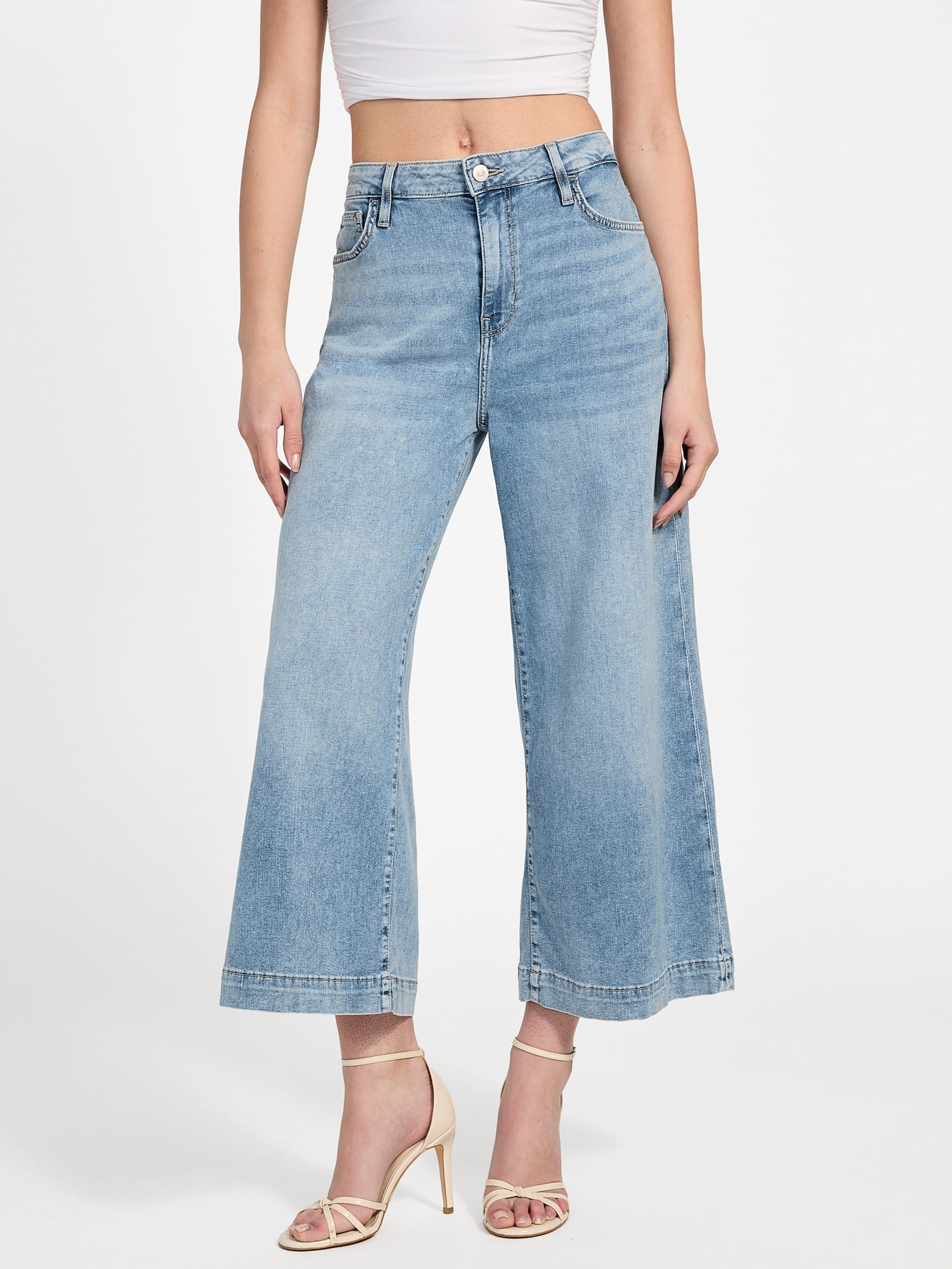 Calça jeans cropped de perna larga Eco Bellflower