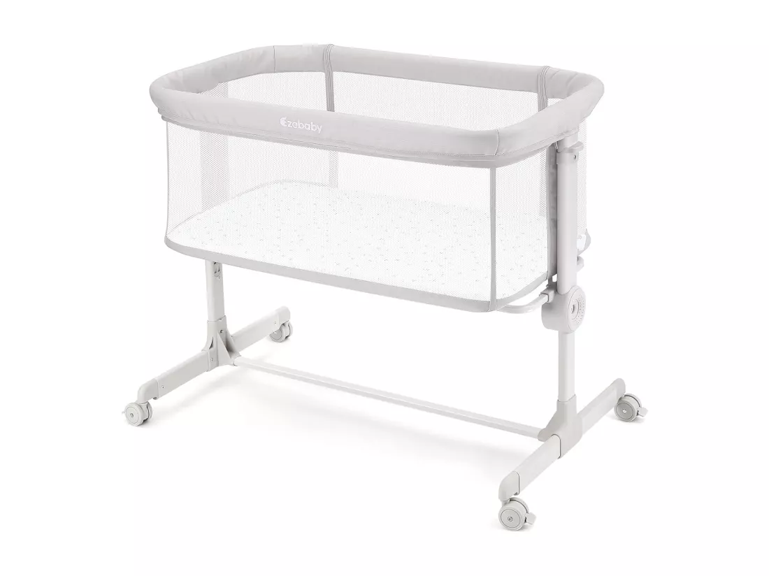 Lit bébé cododo 2 en 1 avec hauteur réglable et côté repliable - Gris Clair