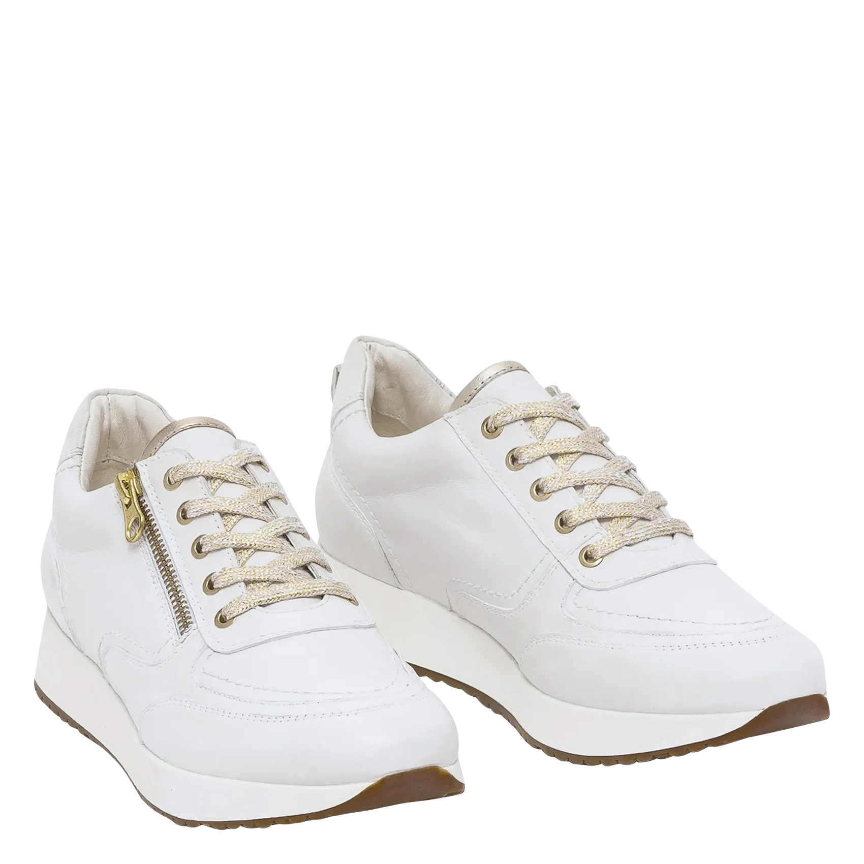 LORETE - Baskets basses zippées en cuir| Blanc