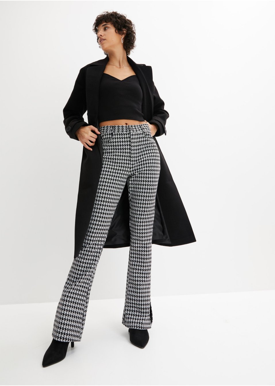 Pantalon jacquard avec fente et motif pied-de-coq