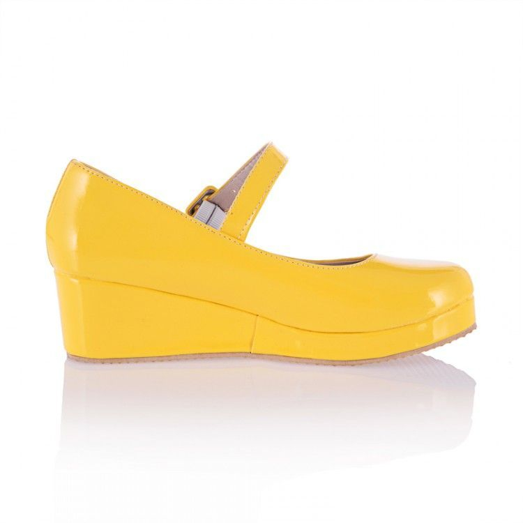 Freesia - Mary Jane wedge pumps met imitatieleren plateauzool