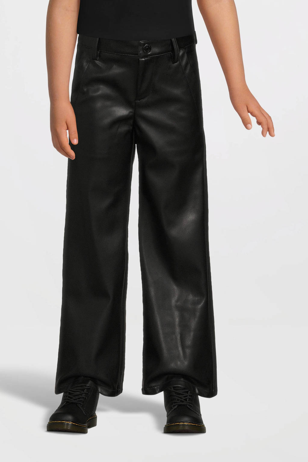 NAME IT imitatieleren wide leg broek NKFSALLI zwart