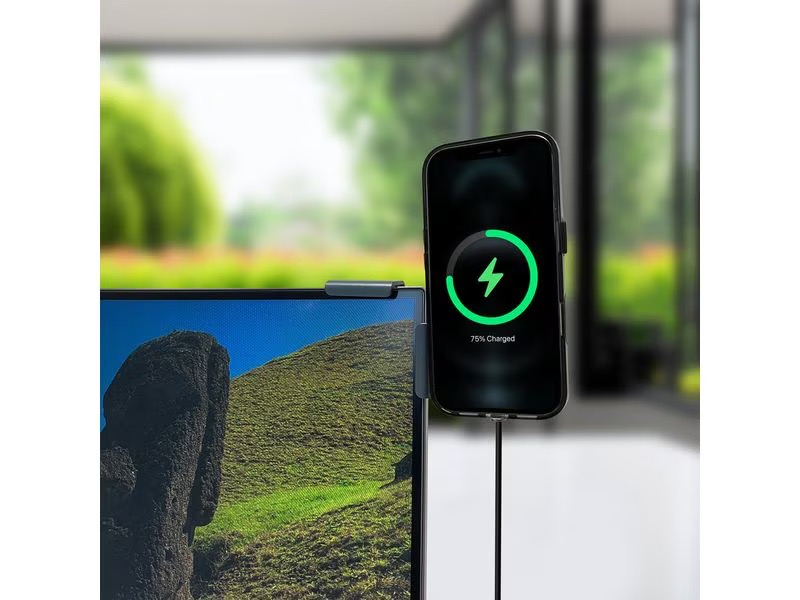(15W) Screen Mount MagSafe Auto KFZ Ladegerät Qi2 Wireless Charger 360° Car Display Smartphone Halterung (4S541114) - Grau