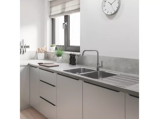 Evier à encastrer 2 bacs GROHE K500 quickfix réversible avec vidage auto