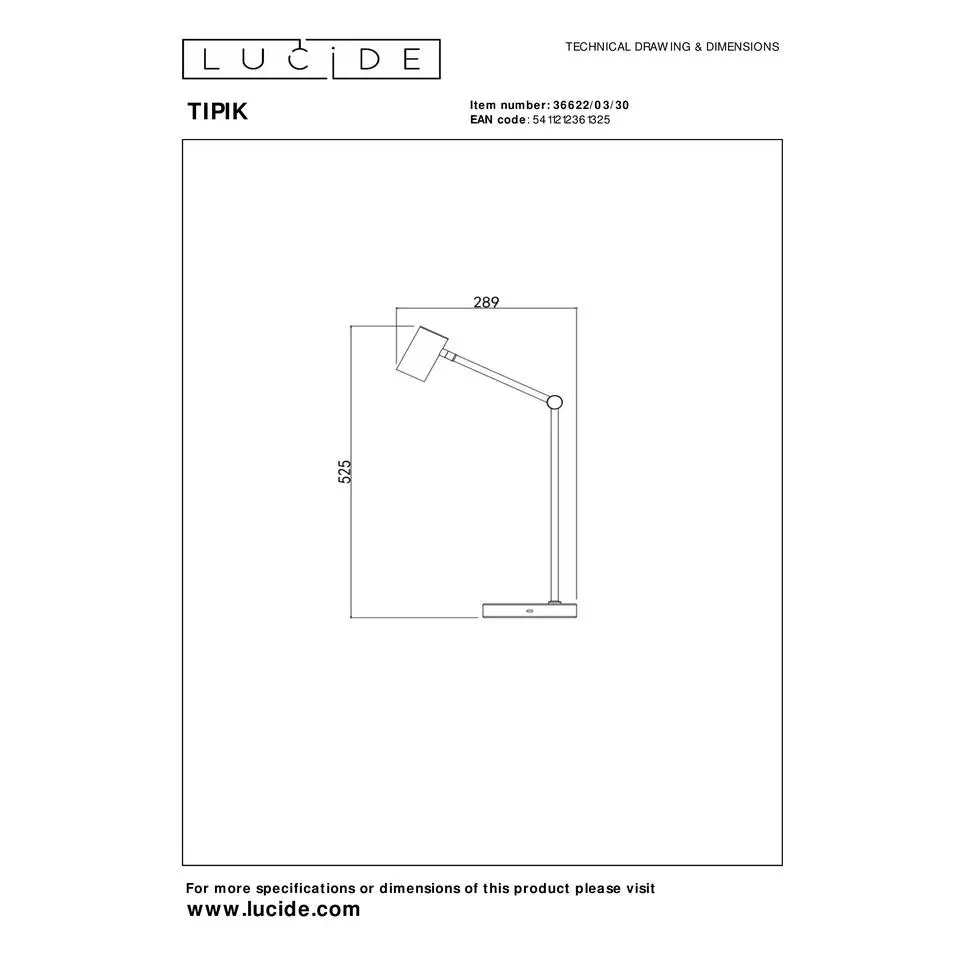 Lucide TIPIK Bureaulamp - Zwart