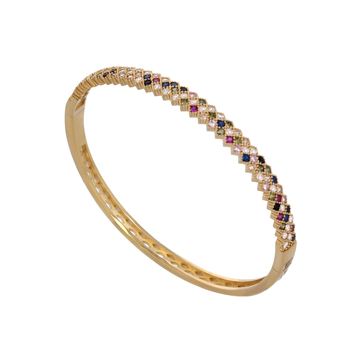 Bracelet plaqué or jonc pierres précieuses d'imitations