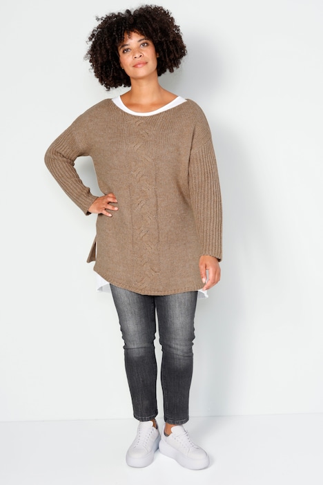 Pullover, oversized, Zopfmuster, U-Boot-Ausschnitt, Langarm
