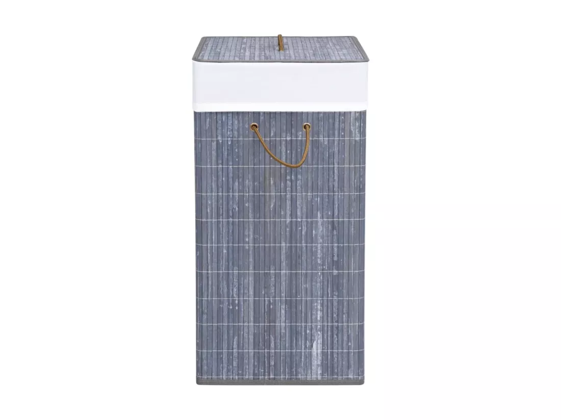 Panier à linge avec 2 sections bambou gris 100 L