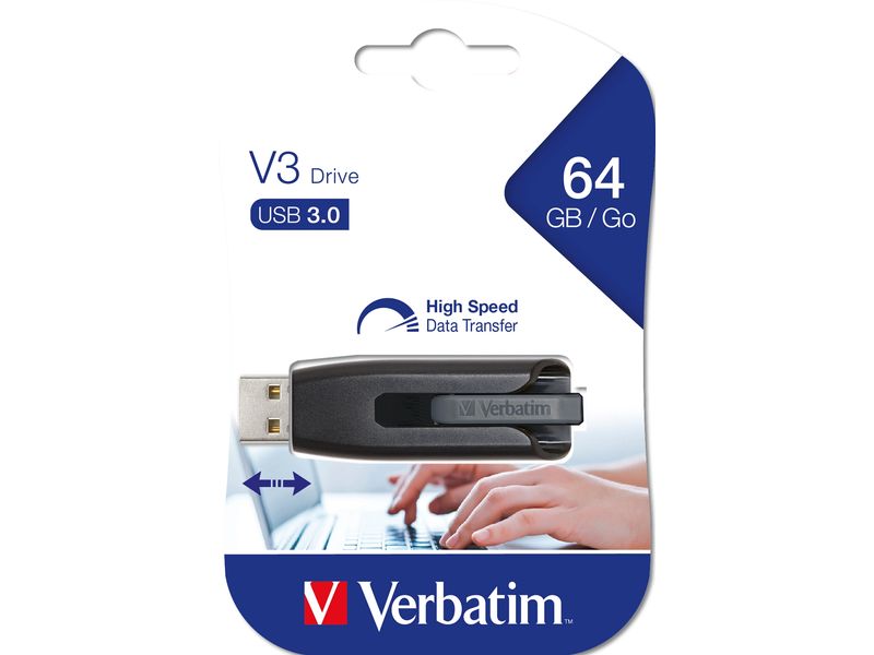 Verbatim USB-Stick Store 'n' Go V3 64 GB 64 GB USB 3.0 Speicherstick mit versenkbarem USB-Stecker für schnellen Datentransfer