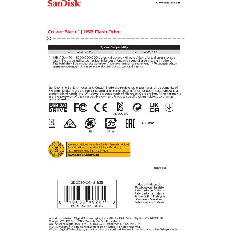 Sandisk clé USB Cruzer Blade 32 Go Usb 2.0 (Usb-A) Noir