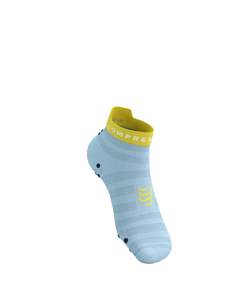Compressport Pro Racing v4.0 Ultralight Run Low Compressiesokken Blauw/Geel