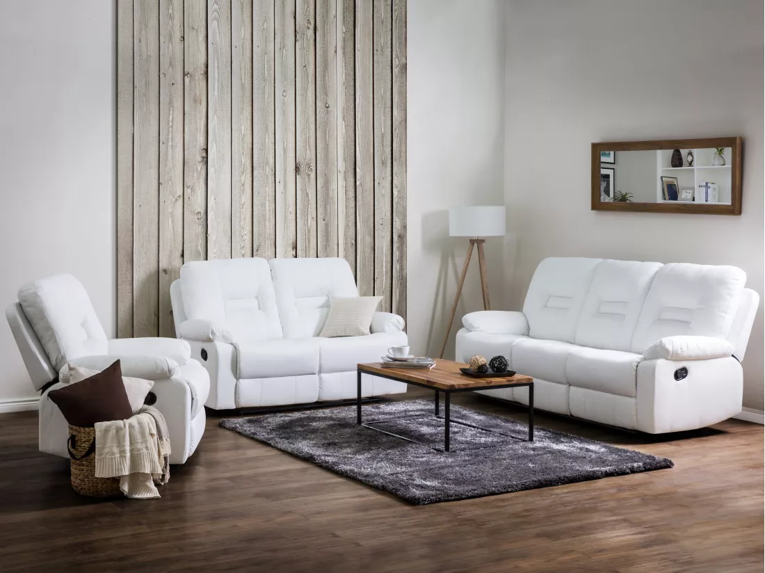 Ensemble canapés et fauteuil en cuir PU blanc 6 places BERGEN