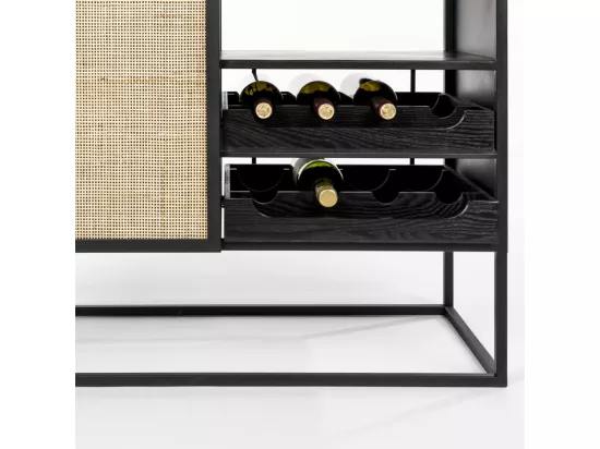 Guuji - Armoire à vin en bois et cannage H100cm - Couleur - Naturel / noir