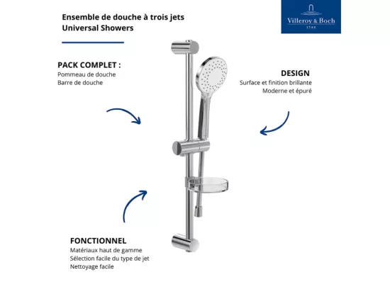 Ensemble de douche à trois jets Villeroy & Boch Universal Chrome