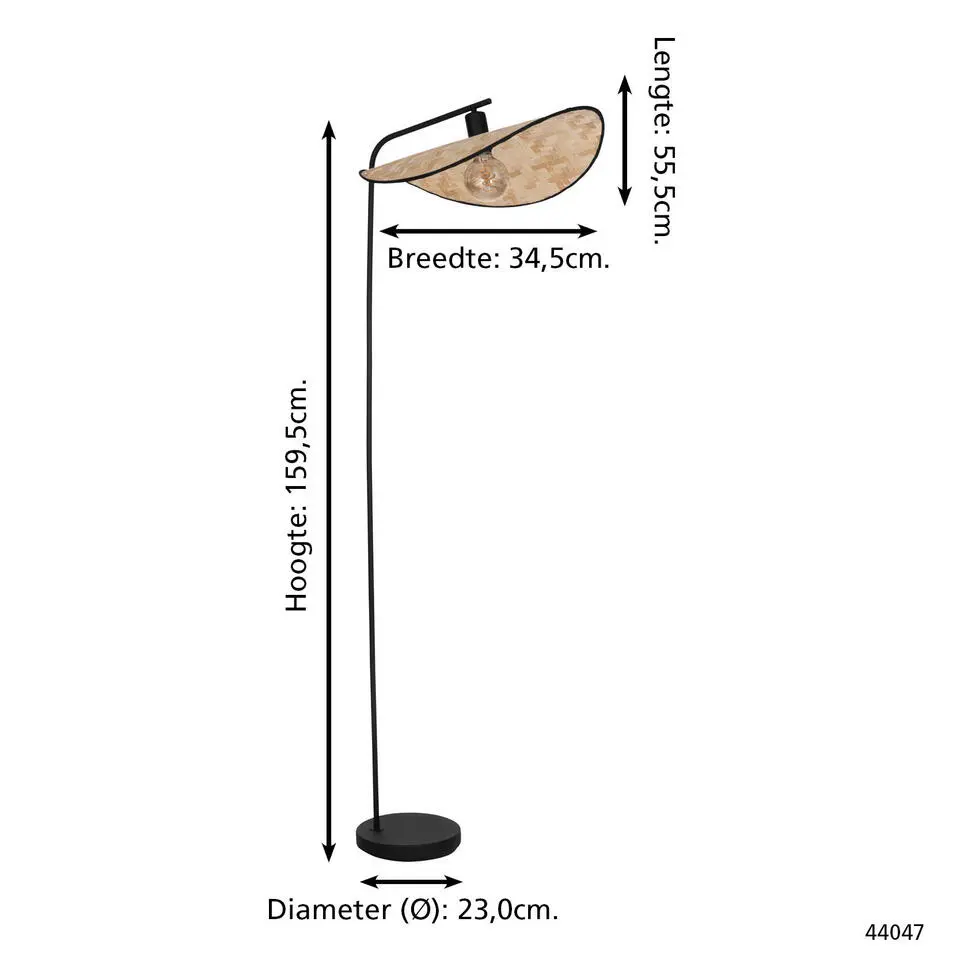 EGLO Marywell Staande lamp - E27 - Hout - Zwart/Bruin