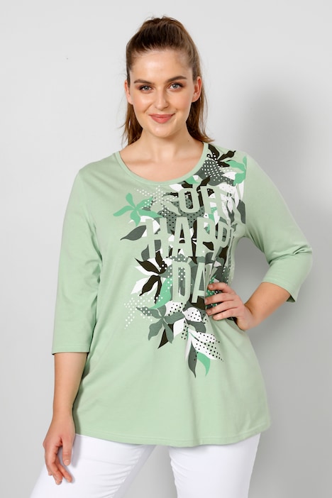 T-Shirt, großer Druck, Rundhals, 3/4-Ärmel