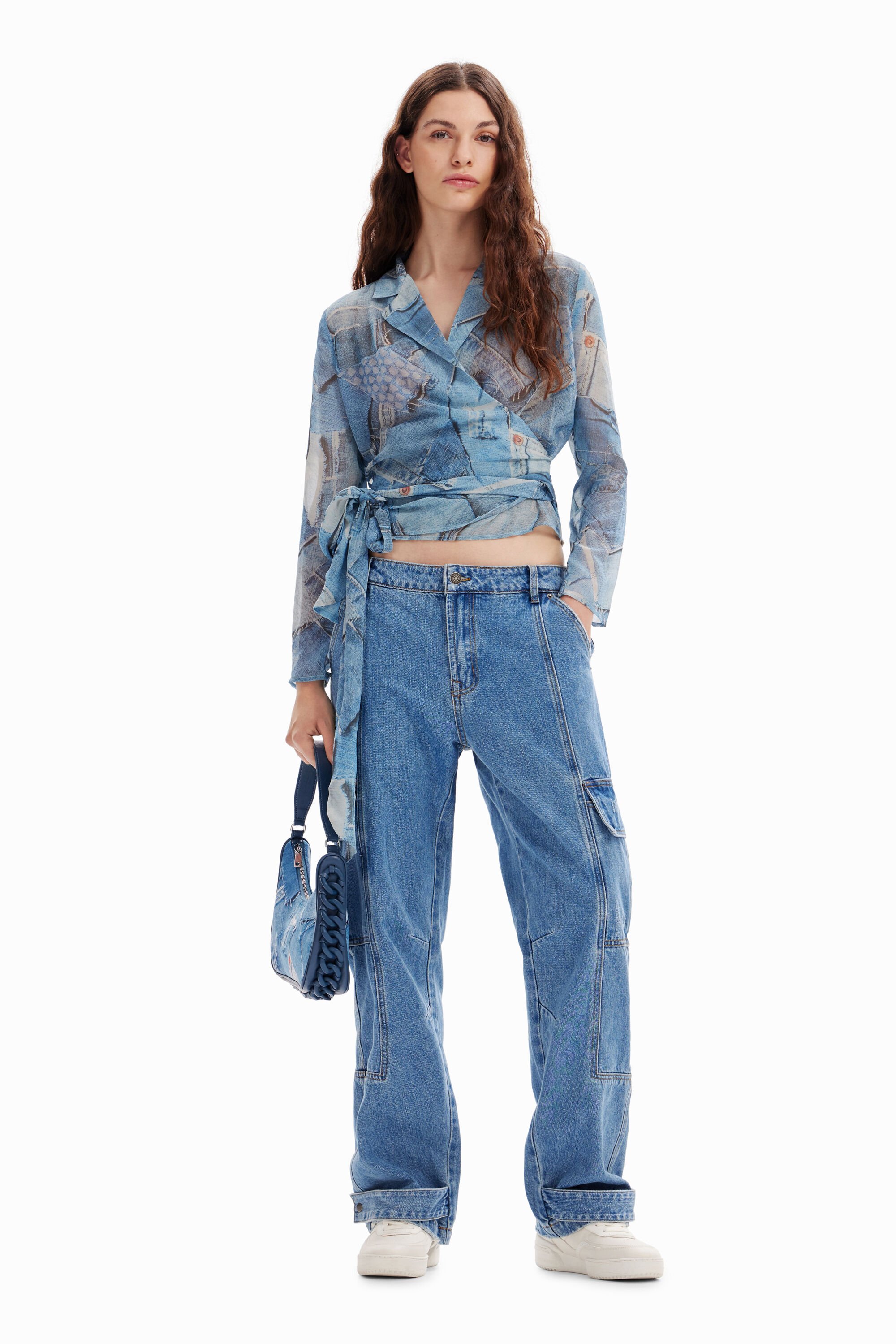 Blouse croisée patchwork denim