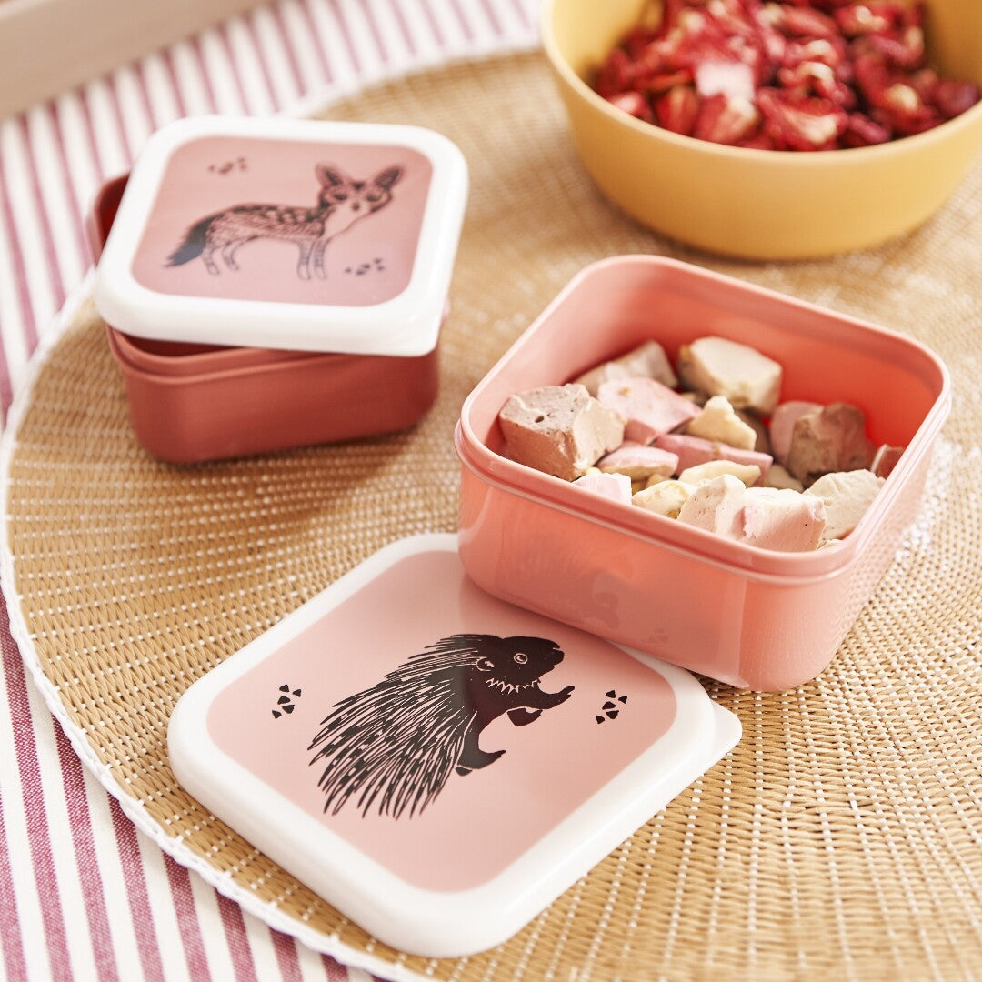 Petit monkey snackdoosjes black animals - pink - 3st