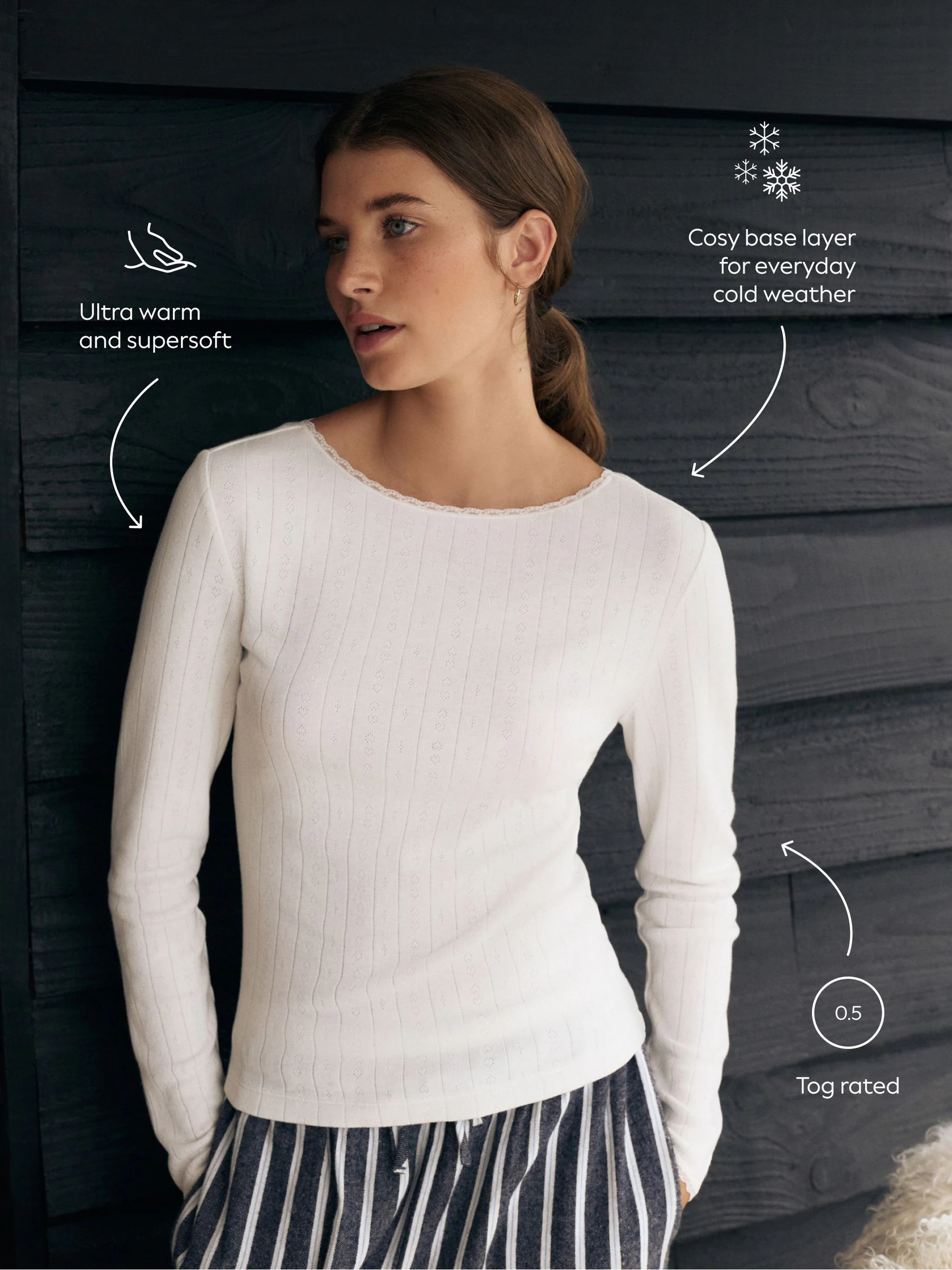 Crème - Thermal Maximum Warmth Cosy Pointelle Long Sleeved Top