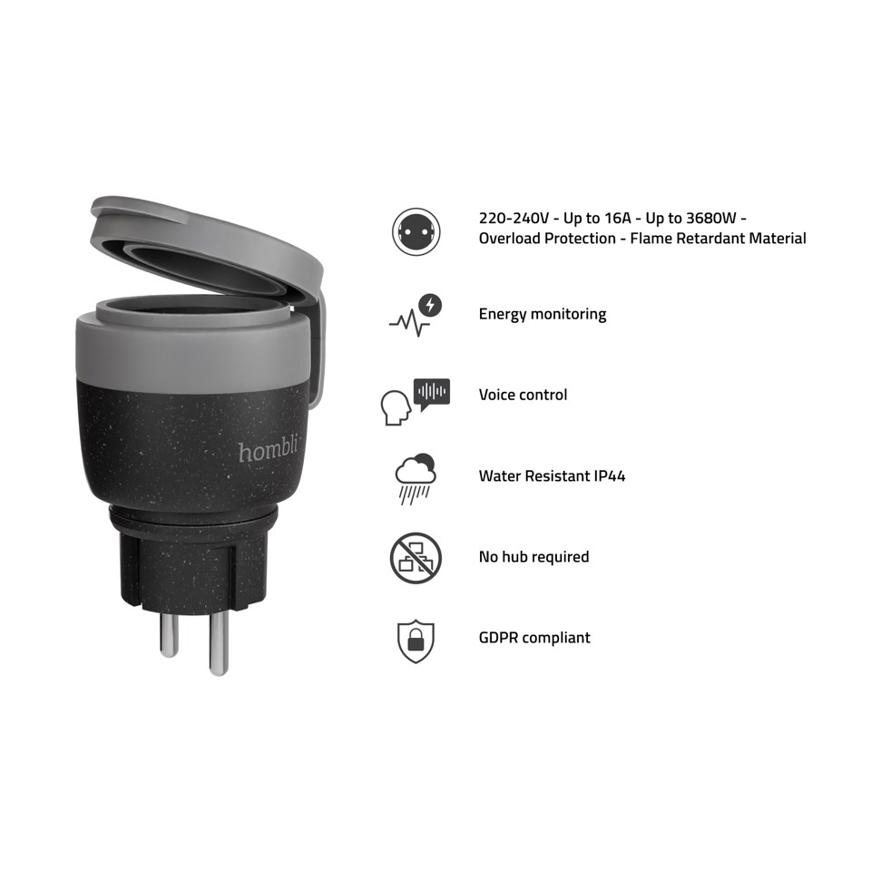 Hombli - Smart Outdoor Stikkontakt EU V2, Sort