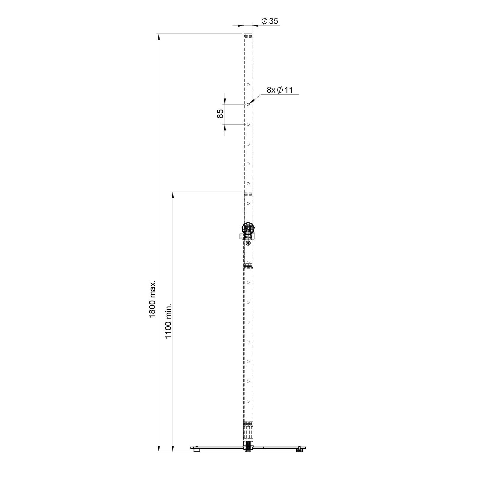 Hilec Stick-SW luidspreker statief met vierkante voet (per stuk)