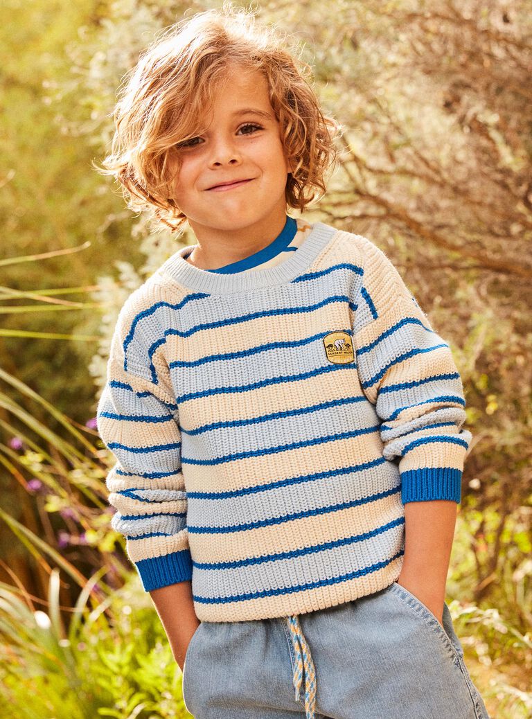 Pull à rayures bleu et vanille