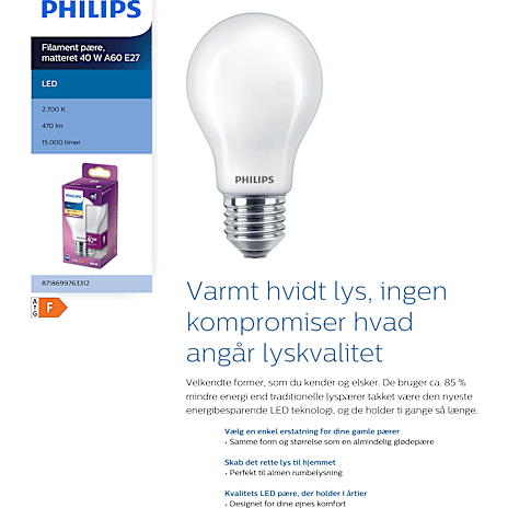 Philips LED kronepære 40W - varmt hvidt lys