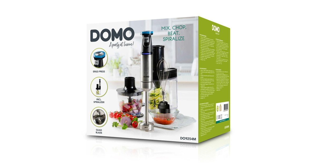 DomoMixerset 'My Vegetable' 4-in-1 DO9254M staafmixer  (Zwart/roestvrij staal, Incl. spiraalsnijder)