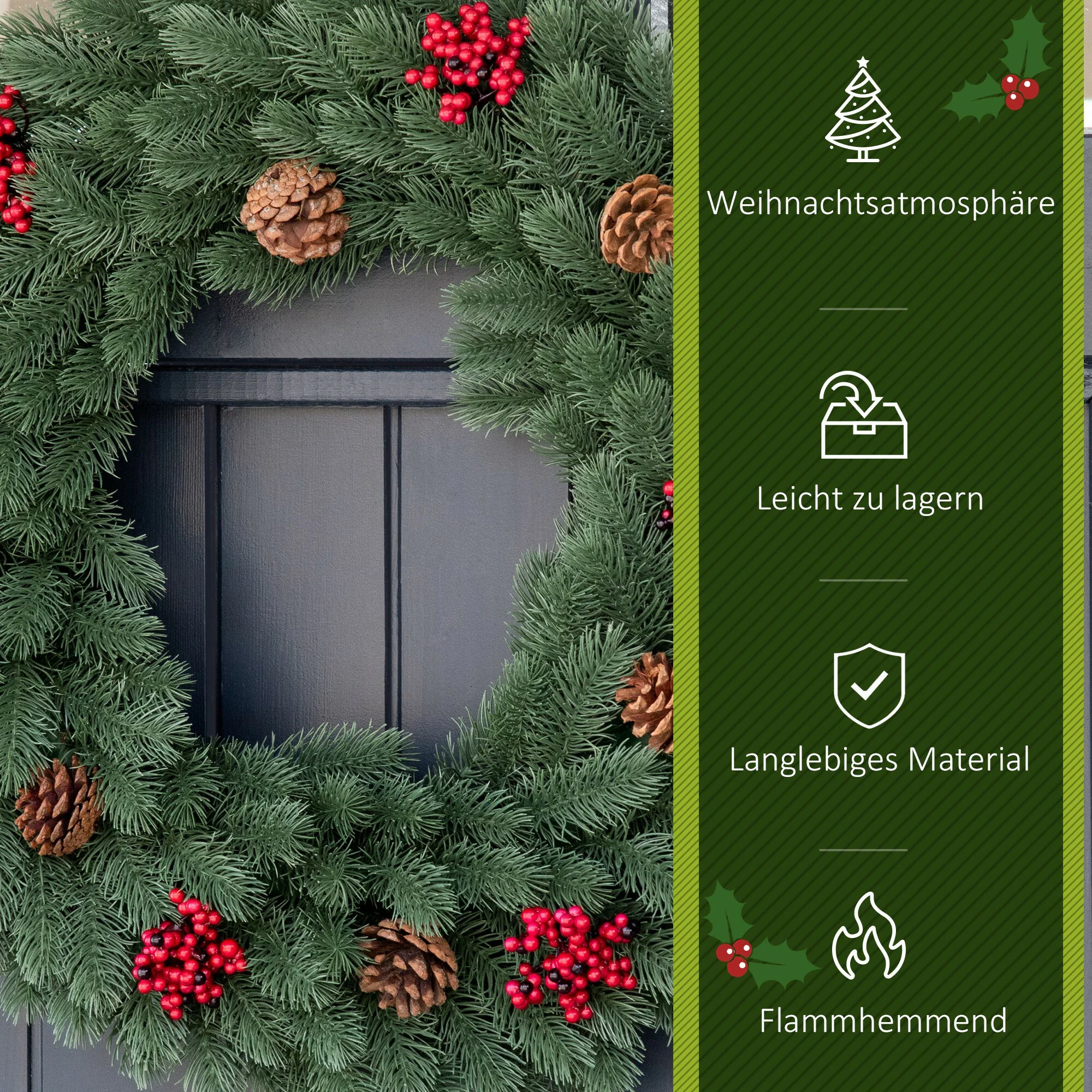 HOMCOM Weihnachtskranz mit Schmuck grün Ø60 x 8T cm