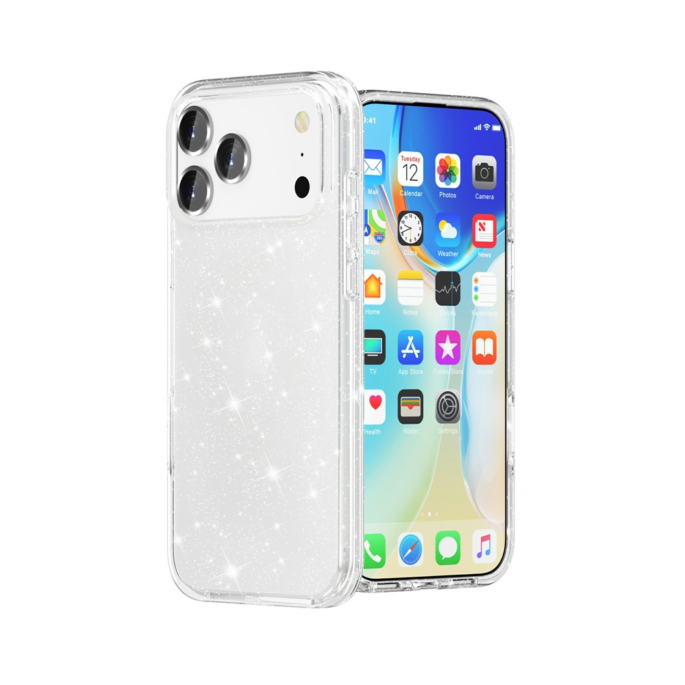 iPhone 17 Pro Hybrid Hardcase Schutzhülle im Glitzer Design - Silber / Transparent