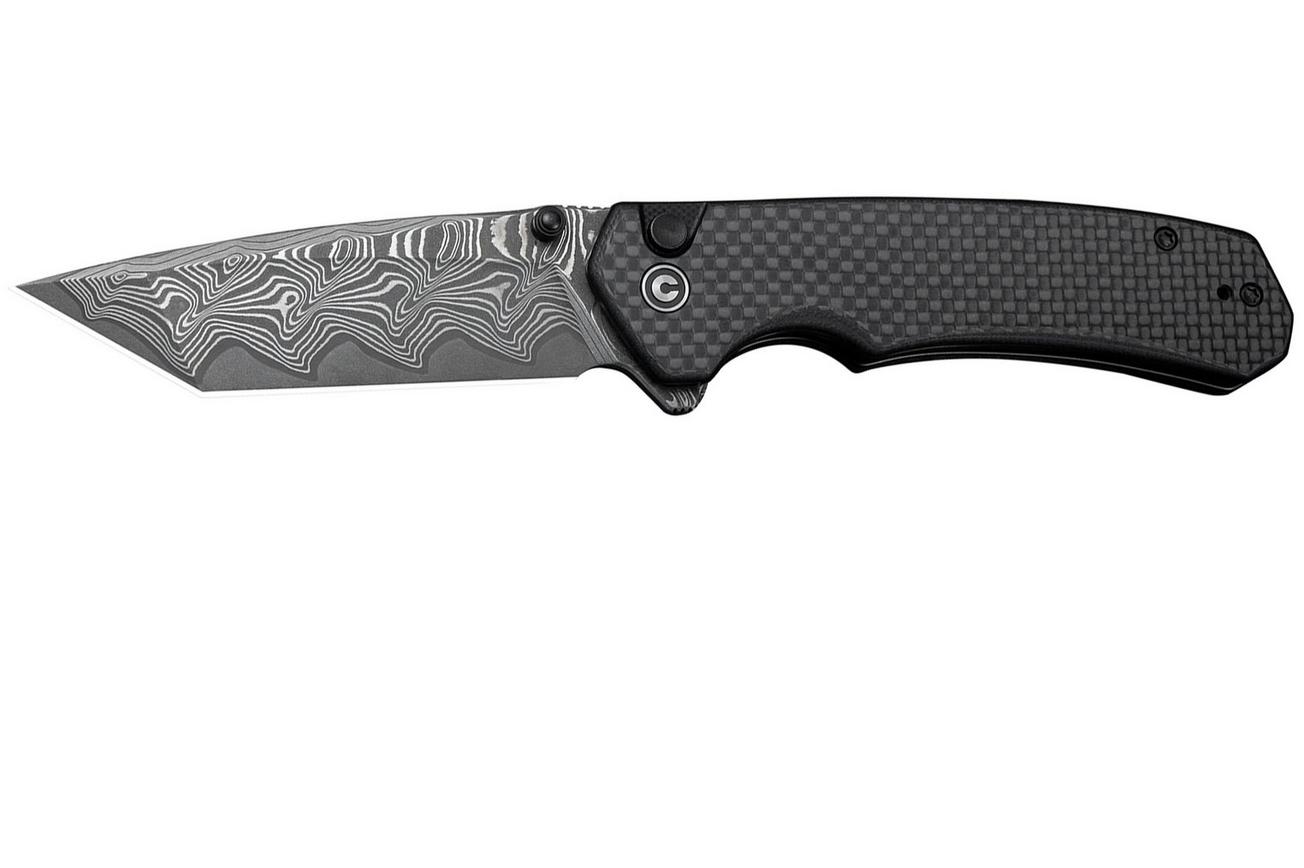 Civivi Brazen Button Lock C19059C-DS1 Damascus, G10 Carbonfiber Overlay, zakmes