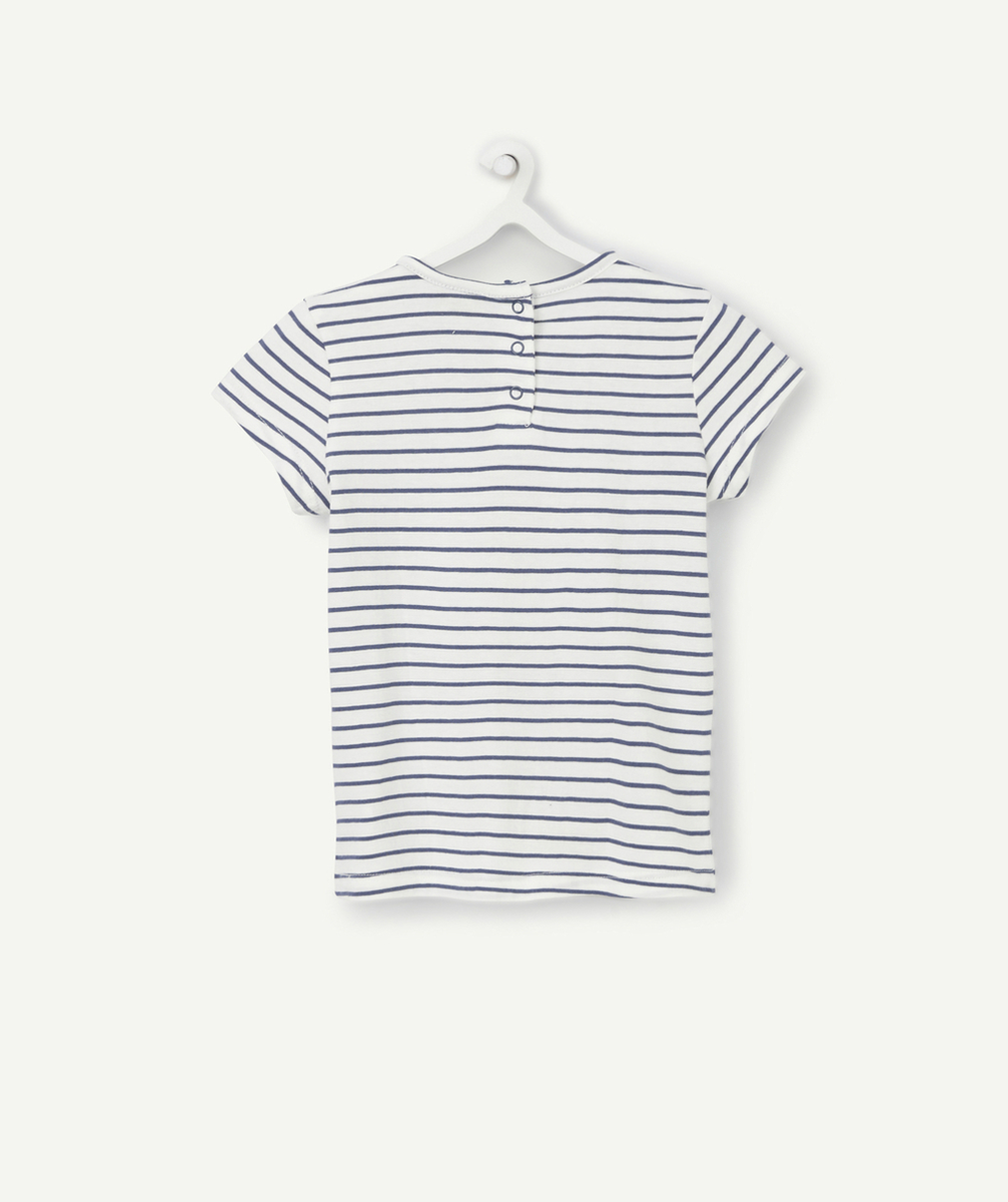 T-SHIRT BÉBÉ FILLE EN COTON BIOLOGIQUE RAYÉ BLEU ET BLANC