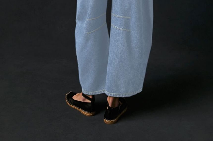 Piwonia - Mid Waist Washed Cropped Barrel Leg Jeans
