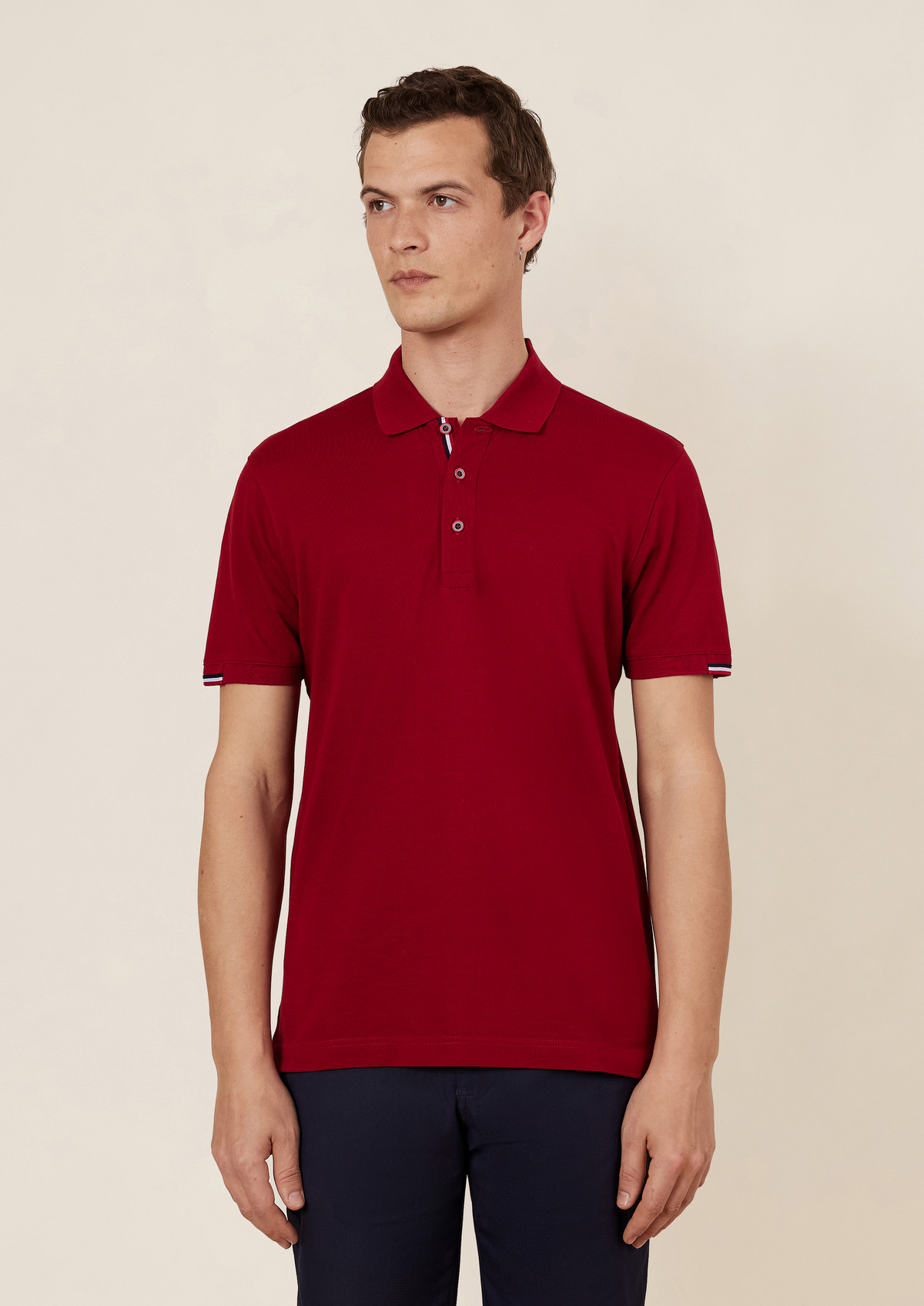 Polo manches courtes Slim en coton uni rouge