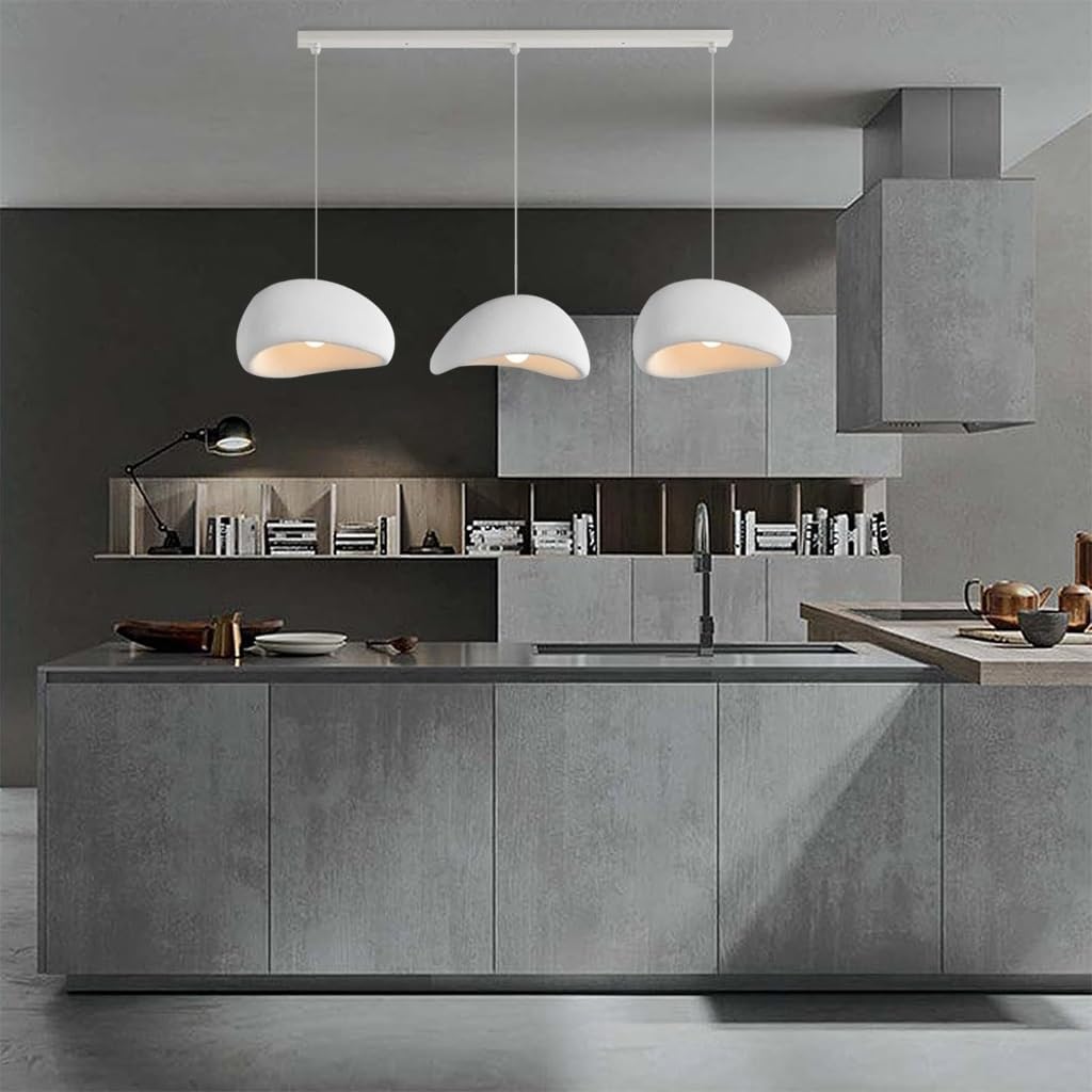 Wabi Sabi Pendelleuchte 3 Flammig E27 Weiß Unregelmäßiges Design Höhenverstellbar Kronleuchter Moderne Hängeleuchte Für Esstisch Wohnzimmer Esszimmer Schlafzimmer Küche Café(Long)