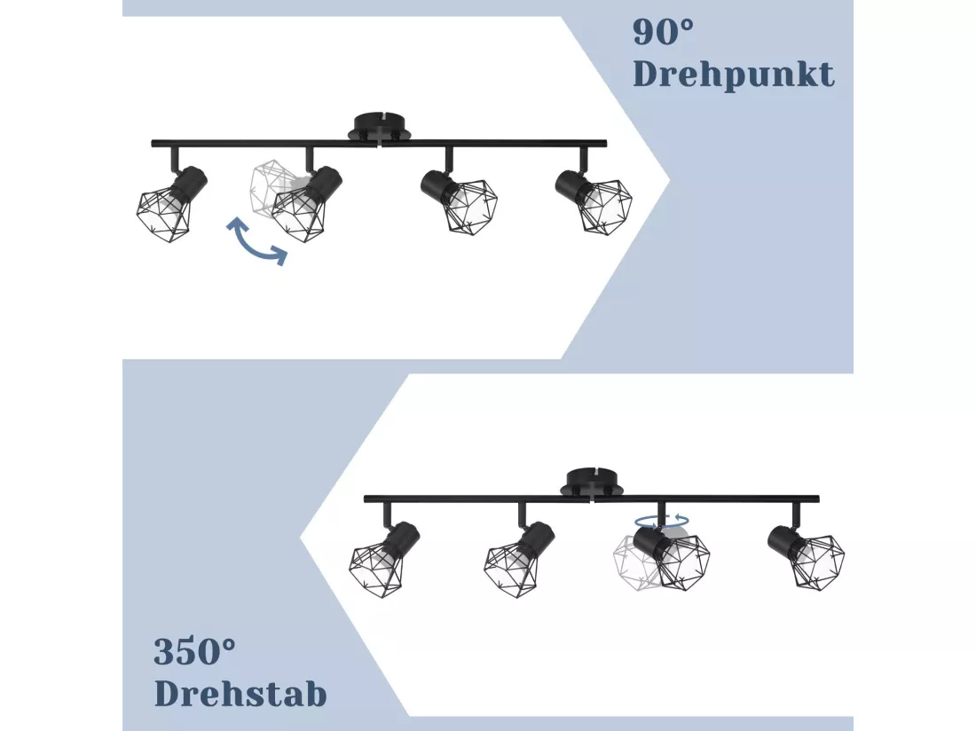 NETTLIFE 4 Spots de Plafond Noir Vintage Rétro E14 Industriel Pivotants à 350°Métal Intérieur pour Salon Chambre d'enfant Cuisine