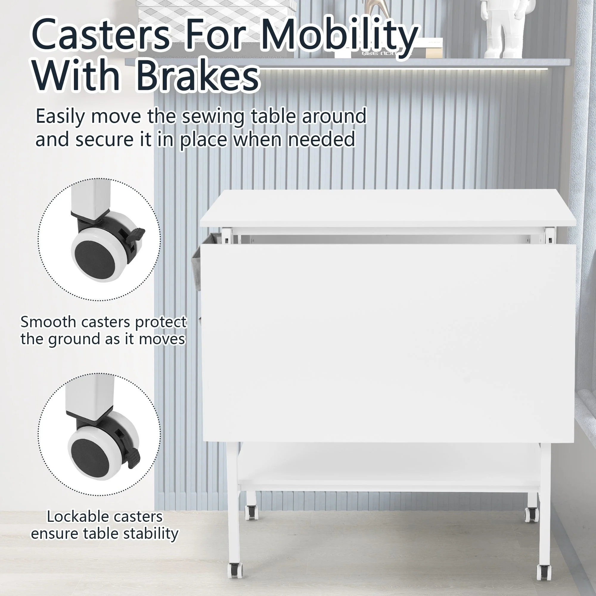 Height Adjustable Craft Table with Storage Shelves, Mobile Folding Cutting Table for Home Office Sewing Room Craft Room