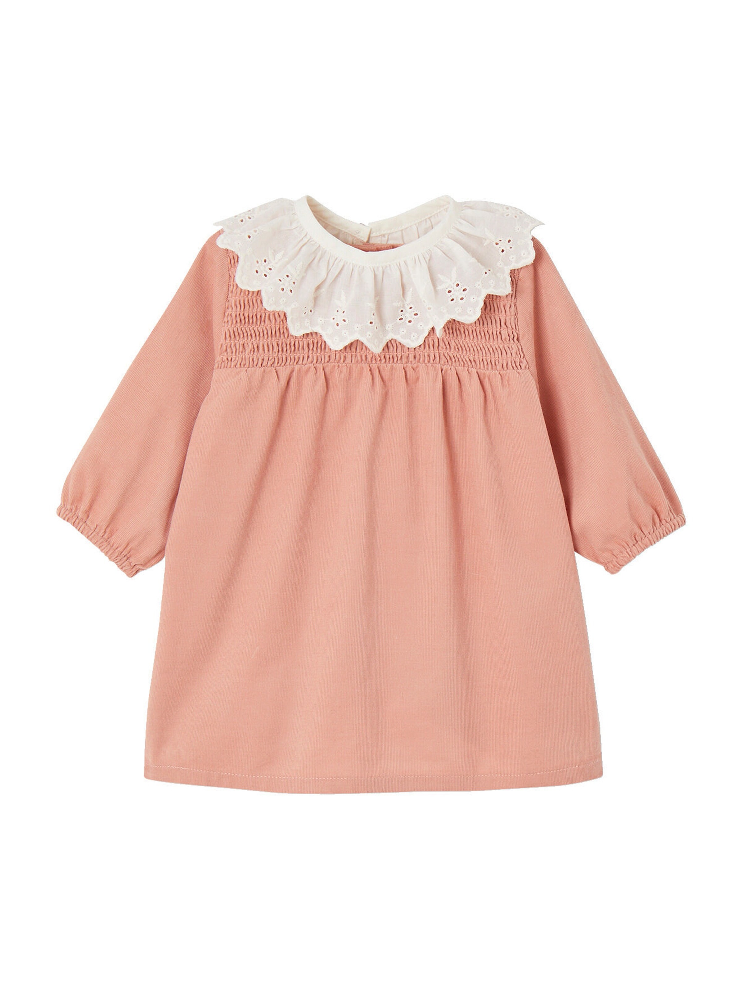 Vertbaudet Gesmoktes Baby Kleid aus Cord mit abnehmbarem Kragen rosa