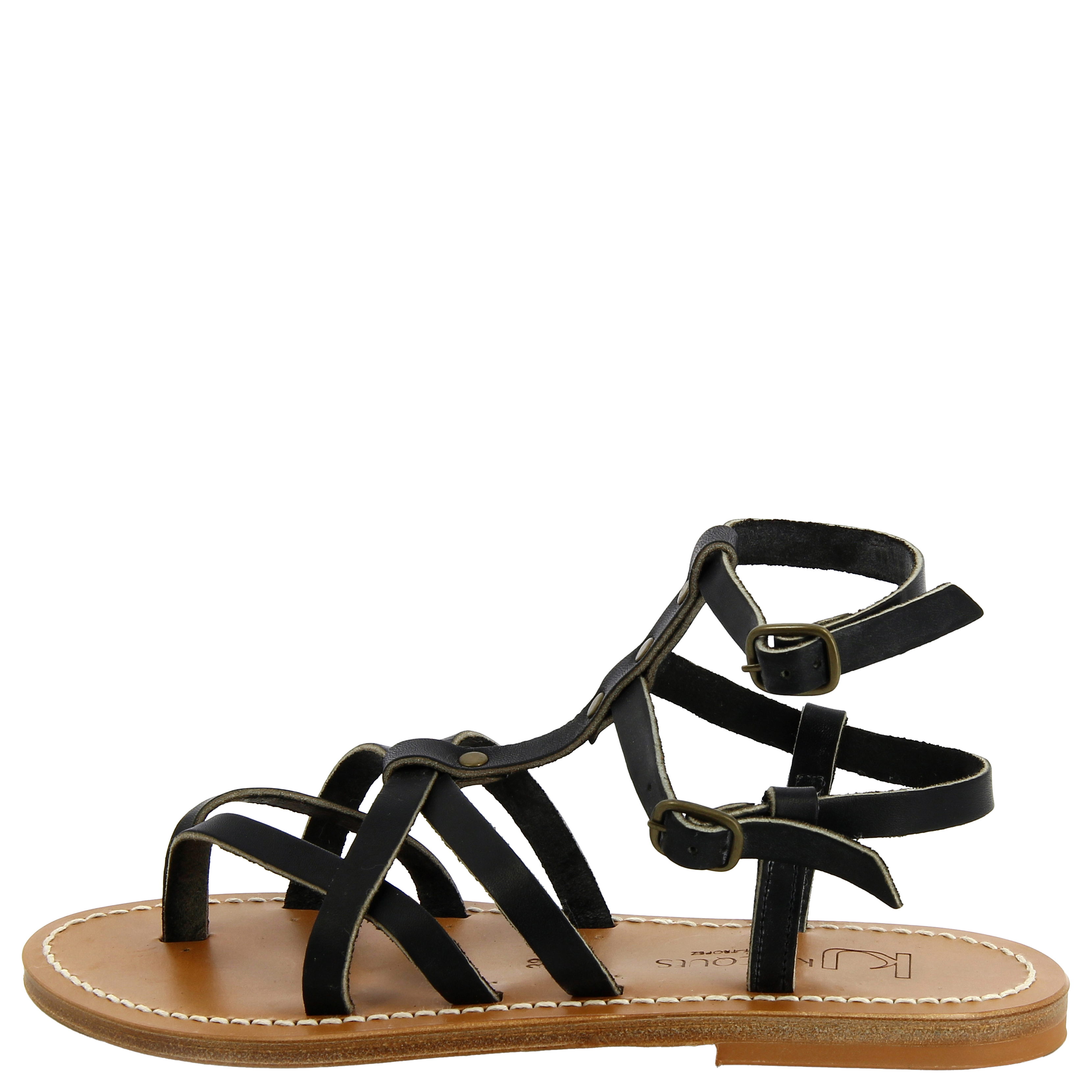 LARISSA - Sandales plates ouvertes à brides en cuir | Noir