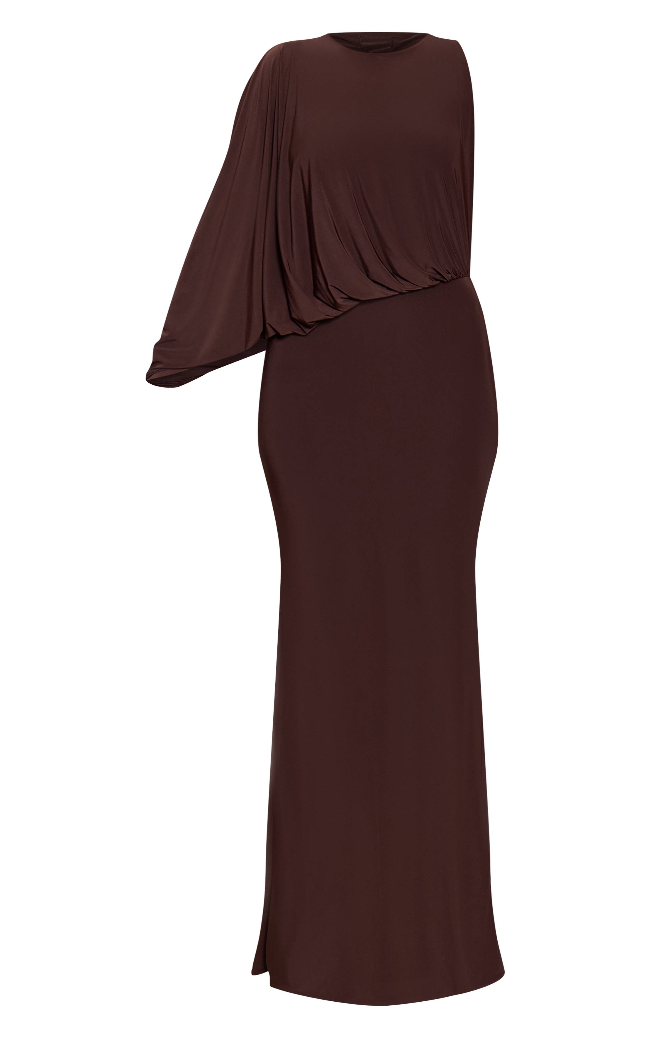 Chocolat Robe Maxi Décontractée Asymétrique En Tissu Soyeux